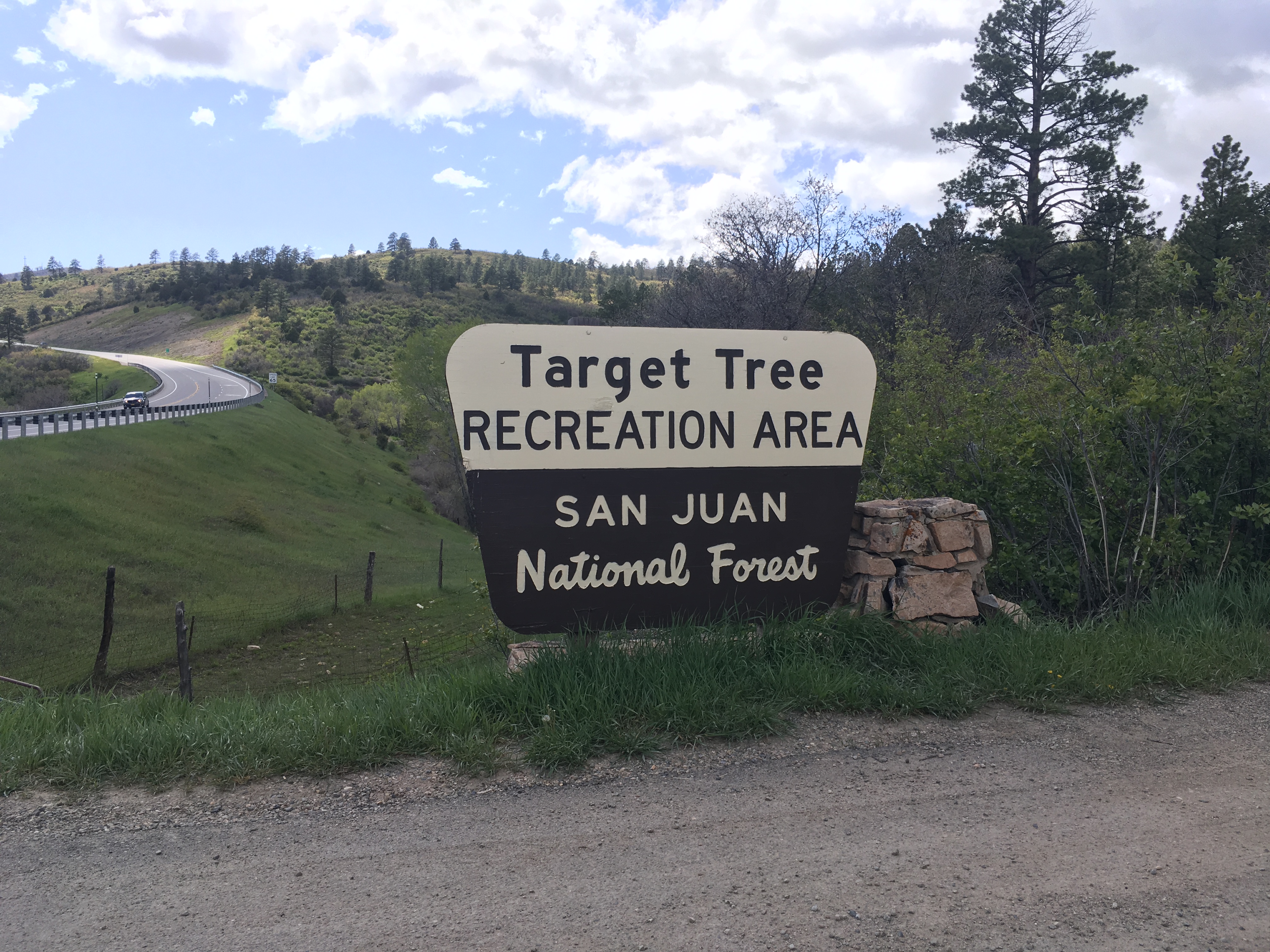 Photo of the entrance to Target Tree Recreation Area in San Juan National Forest